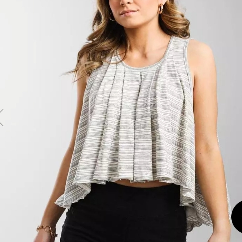 Free People Turn It Up Tank Top Medium Casual Swing Top Tie Back Subtle Stripe